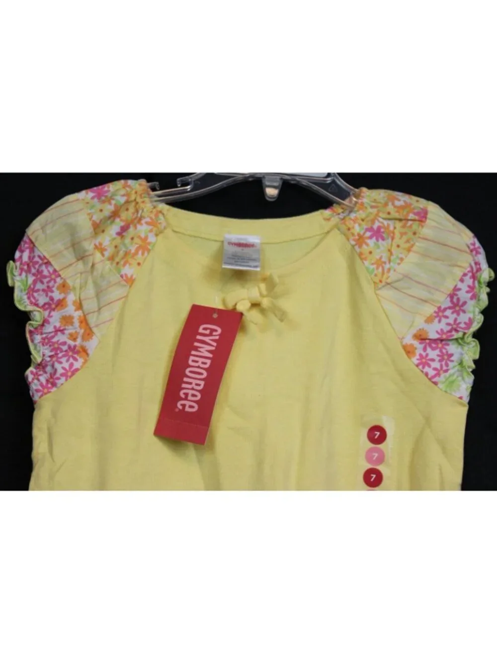 2006 Gymboree Freshly Picked Tee Shirt Flowers Lace sz 7 Cap Sleeve Puff Bow